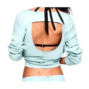 PINK Victoria's Secret Blue Sea You Never Open Keyhole Back Sweatshirt Small